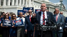 Rep. Matt Rosendale speaks to the media during a press conference with members of the House Freedom Caucus on July 25, 2023, in Washington, DC. 