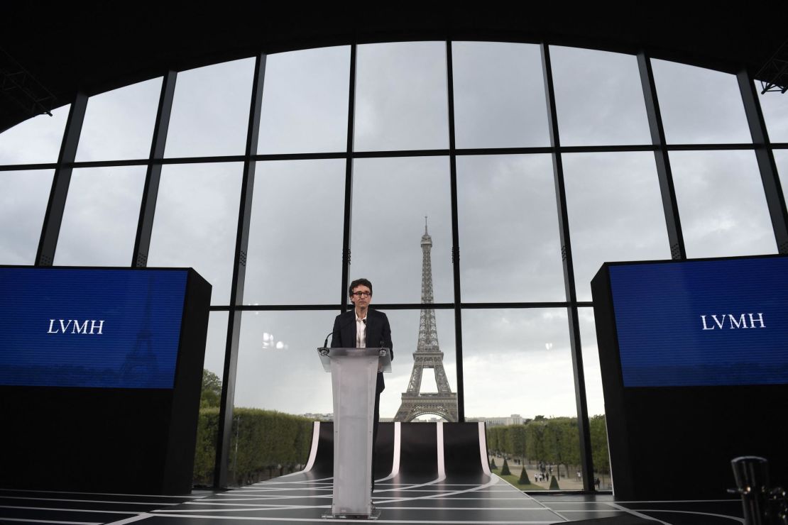 CEO of LVMH Holding Company, Antoine Arnault speaks during a meeting after LVMH was named as final premium sponsor of 2024 Paris Olympics, in Paris on July 24, 2023.
