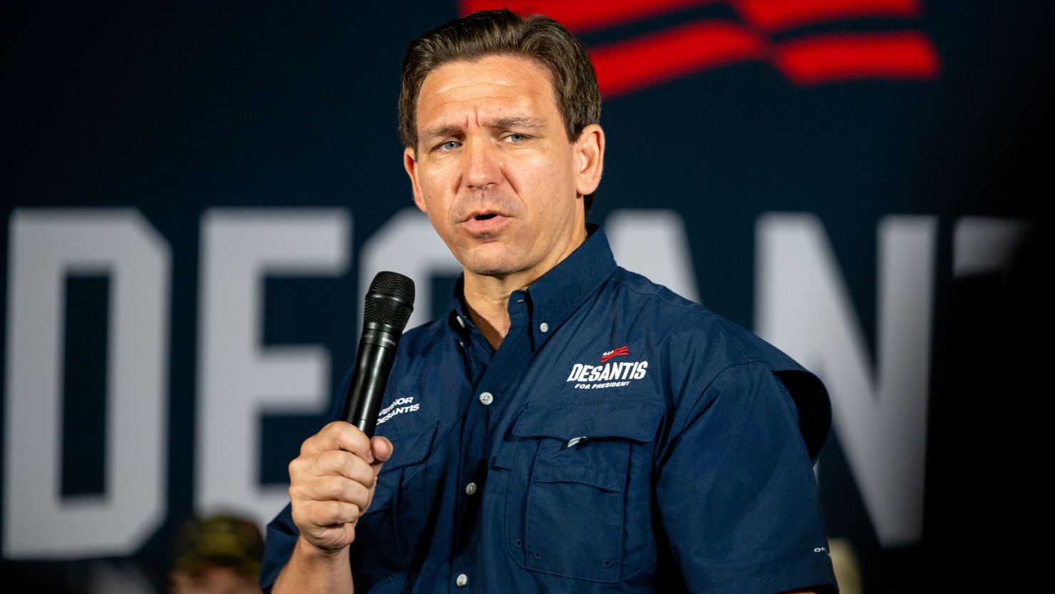 Republican presidential candidate and Florida Gov. Ron DeSantis speaks during a campaign rally on June 26, 2023 in Eagle Pass, Texas.