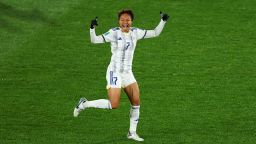 Sarina Bolden of Philippines celebrates after scoring her team's first goal during the FIFA Women's World Cup Australia & New Zealand 2023 Group A match between New Zealand and Philippines at Wellington Regional Stadium on July 25, 2023 in Wellington, New Zealand. 