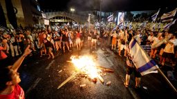 Protesters shout slogans following a parliament vote on a contested bill that limits Supreme Court powers, near the Knesset, in Jerusalem July 24, 2023.