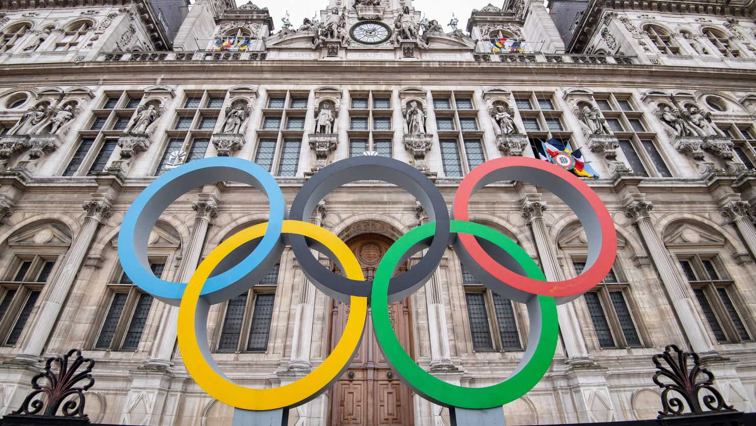 The Olympic rings are displayed in front of Paris' City Hall earlier this year. 