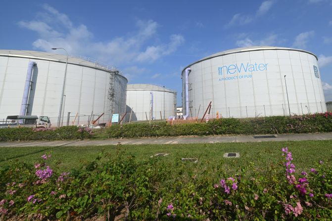 Singapore is able to meet 40% of its water needs through recycling wastewater. Most recycled water is used for industrial purposes, but some is added to drinking water. Pictured: tanks for processing used water at Singapore's Changi Water Reclamation Plant complex. 