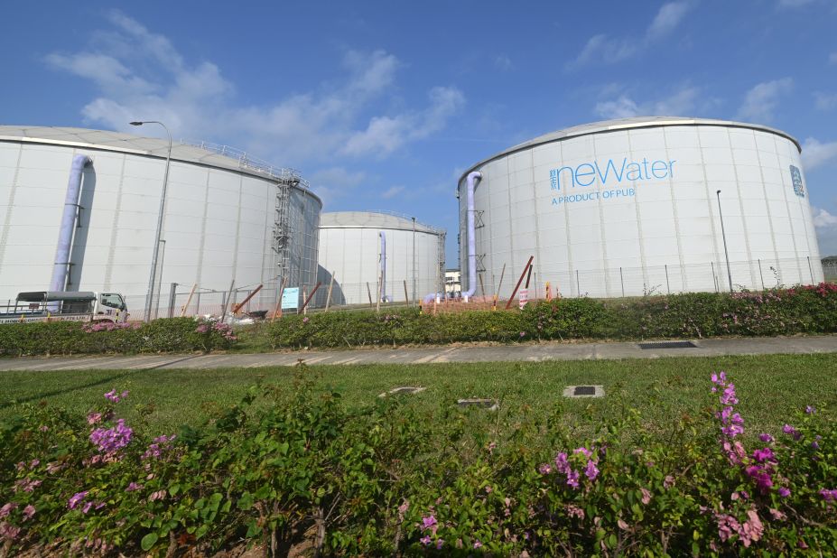 Singapore is able to meet 40% of its water needs through recycling wastewater. Most recycled water is used for industrial purposes, but some is added to drinking water. Pictured: tanks for processing used water at Singapore's Changi Water Reclamation Plant complex. 