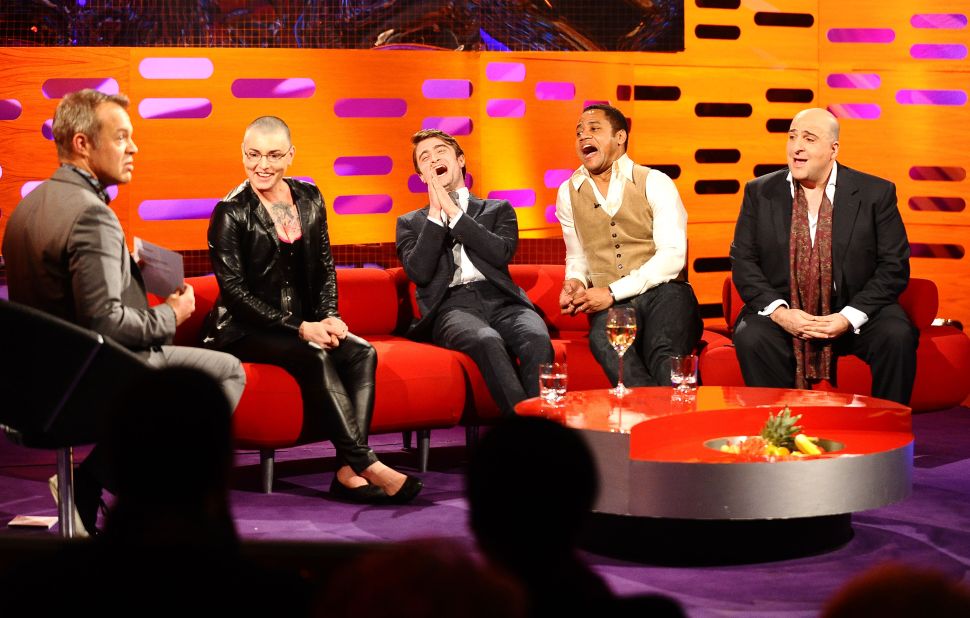 From left, Graham Norton, O'Connor, Daniel Radcliffe, Cuba Gooding Jr. and Omid Djalili appear on an episode of Norton's show in London in February 2012.