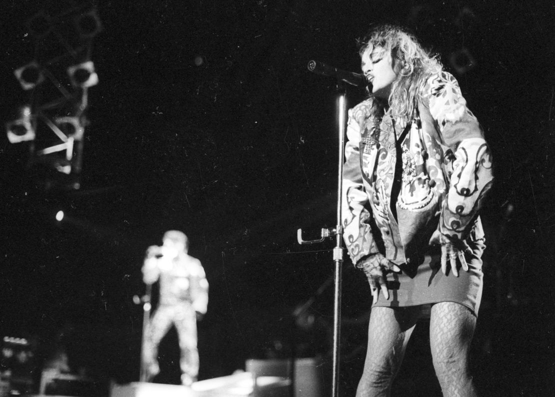 Madonna onstage at Madison Square Garden in 1984 in New York City.