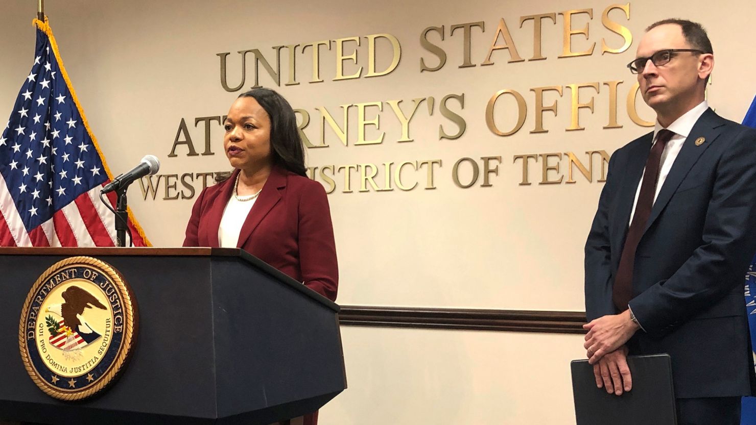 Kristen Clarke, the assistant U.S. attorney general for the Department of Justice's Civil Rights Division, speaks at a news conference Thursday to announce the investigation.