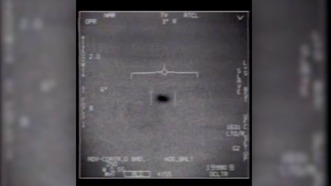 An image of an UAP recorded in 2004 by sensors on a aircraft piloted by David Fravor, 
Fmr. Commanding Officer, US Navy.