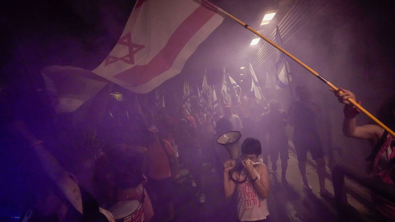 Israelis protest in Tel Aviv on July 27, 2023.
