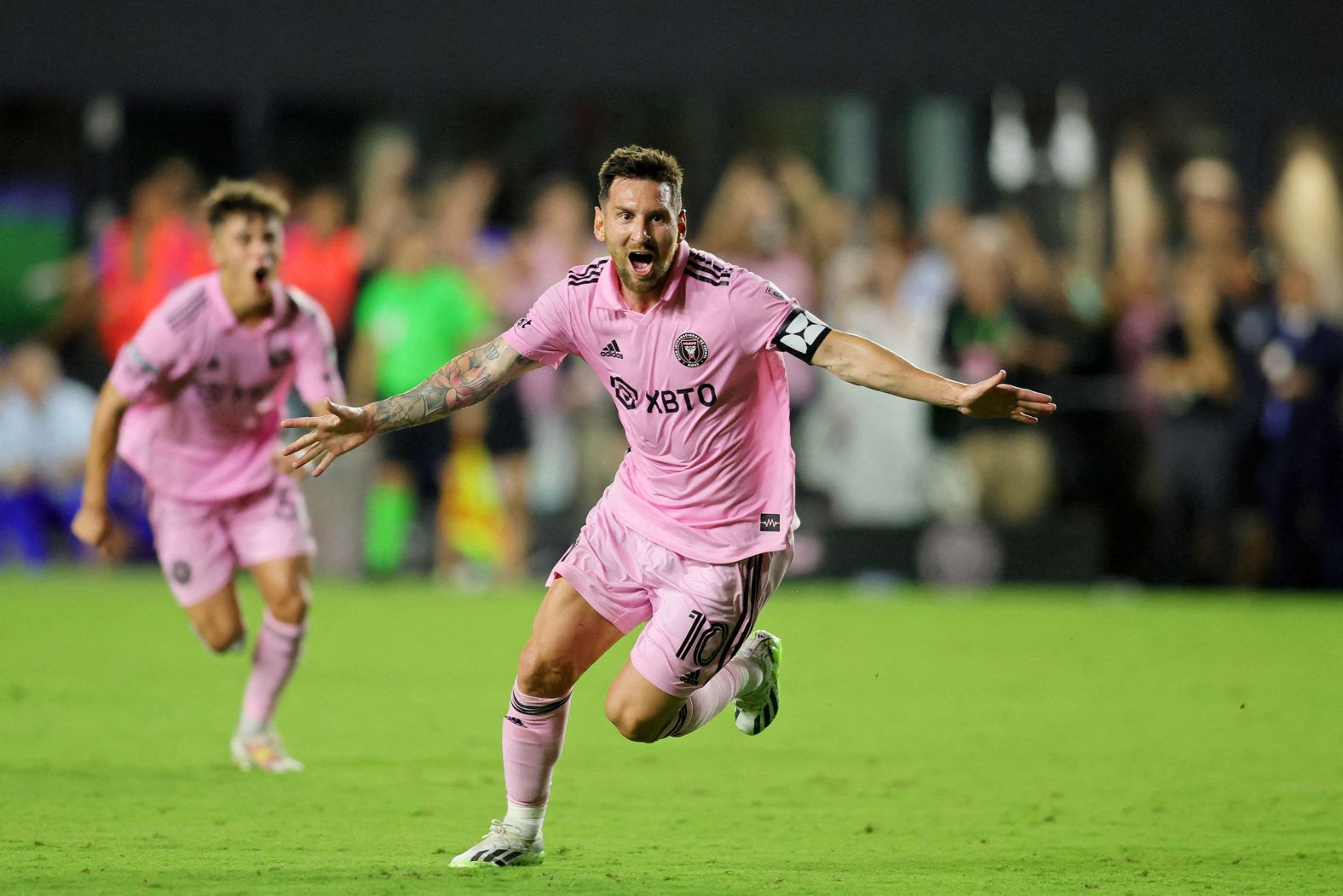 <a href="http://www.cnn.com/2022/12/15/football/gallery/lionel-messi/index.html" target="_blank">Lionel Messi</a> celebrates after scoring on a free kick in the final moments of his first match with Inter Miami on Friday, July 21. <a href="https://www.cnn.com/2023/07/21/football/messi-inter-miami-debut-free-kick-winner-spt-intl/index.html" target="_blank">The dramatic goal</a> lifted Inter Miami to a 2-1 victory over Mexican club Cruz Azul.