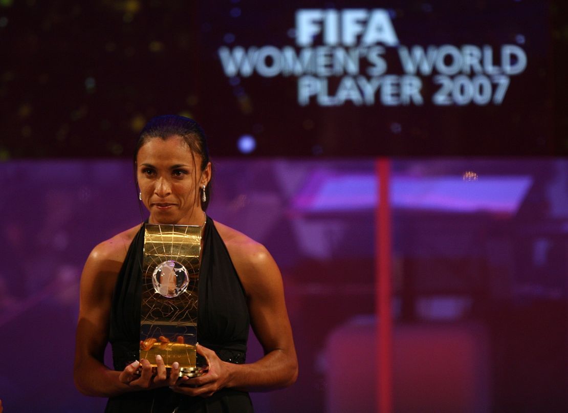 Brazil's Marta with her FIFA Womens World Player of the Year award  (Photo by John Walton - PA Images via Getty Images)