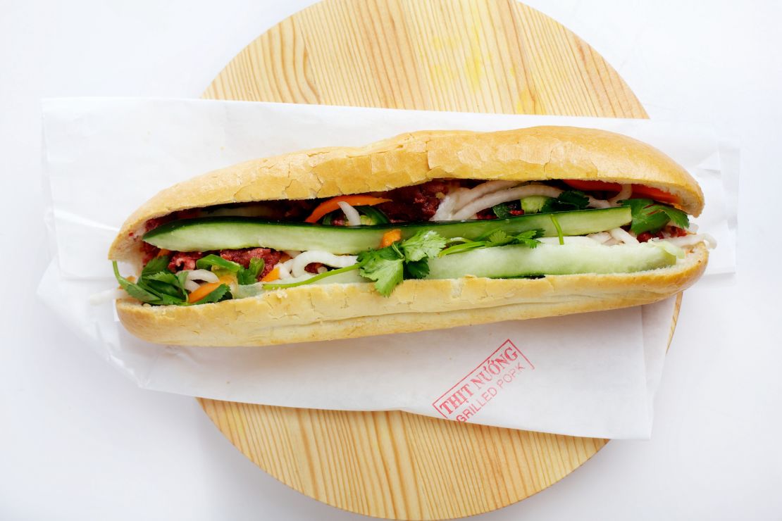 WASHINGTON, DC- FEBRUARY 25, 2015: 40 Eats - The grilled pork banh mi sandwich ($4.20)  from Banh Mi D.C. in Falls Church features grilled pork, and traditional toppings including pickled vegetables, spears of cucumber and fresh jalapeno and cilantro. (Photo by Deb Lindsey for the Washington Post).