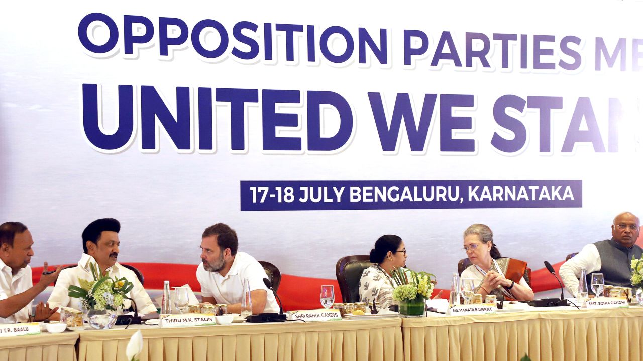 India's opposition leaders announce their alliance in Bengaluru, India, July 18, 2023.