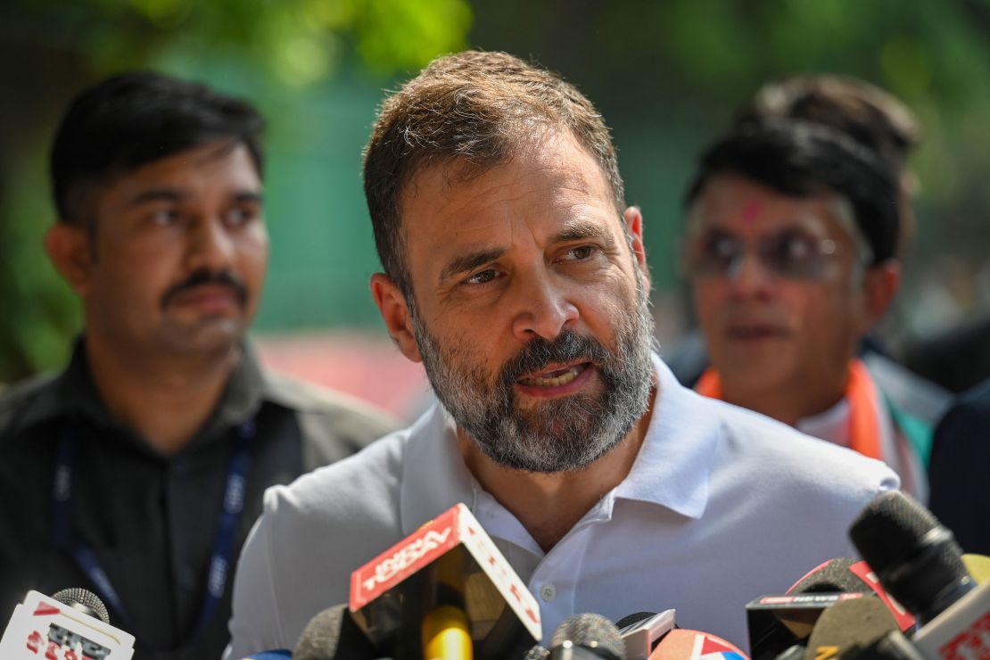 Rahul Gandhi addresses the media after winning the Karnataka Assembly Elections on May 13, 2023.  