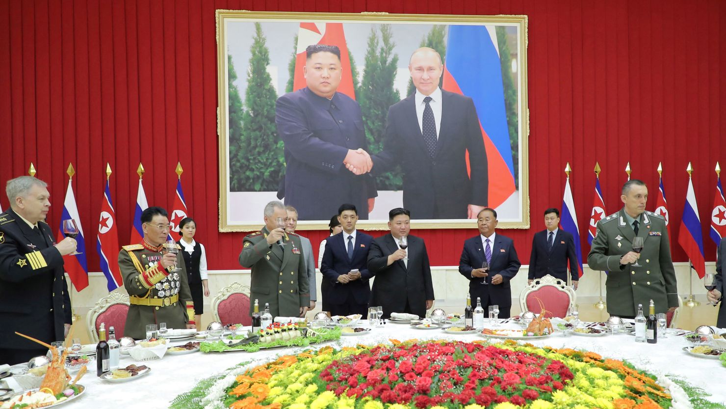 Defense Minister Sergei Shoigu attends a reception for the Russian military delegation hosted by North Korean leader Kim Jong Un.