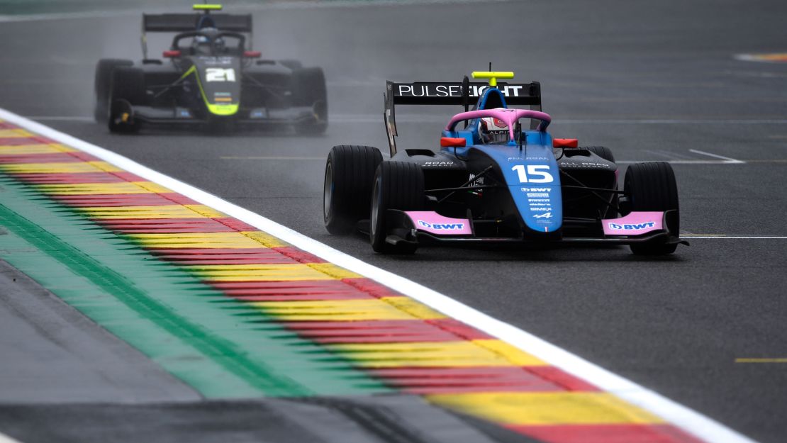 SPA, BELGIUM - JULY 28: Gabriele Mini of Italy and Hitech Pulse-Eight (15) drives on track during practice ahead of Round 9:Spa-Francorchamps of the Formula 3 Championship at Circuit de Spa-Francorchamps on July 28, 2023 in Spa, Belgium. (Photo by Rudy Carezzevoli - Formula 1/Formula Motorsport Limited via Getty Images)