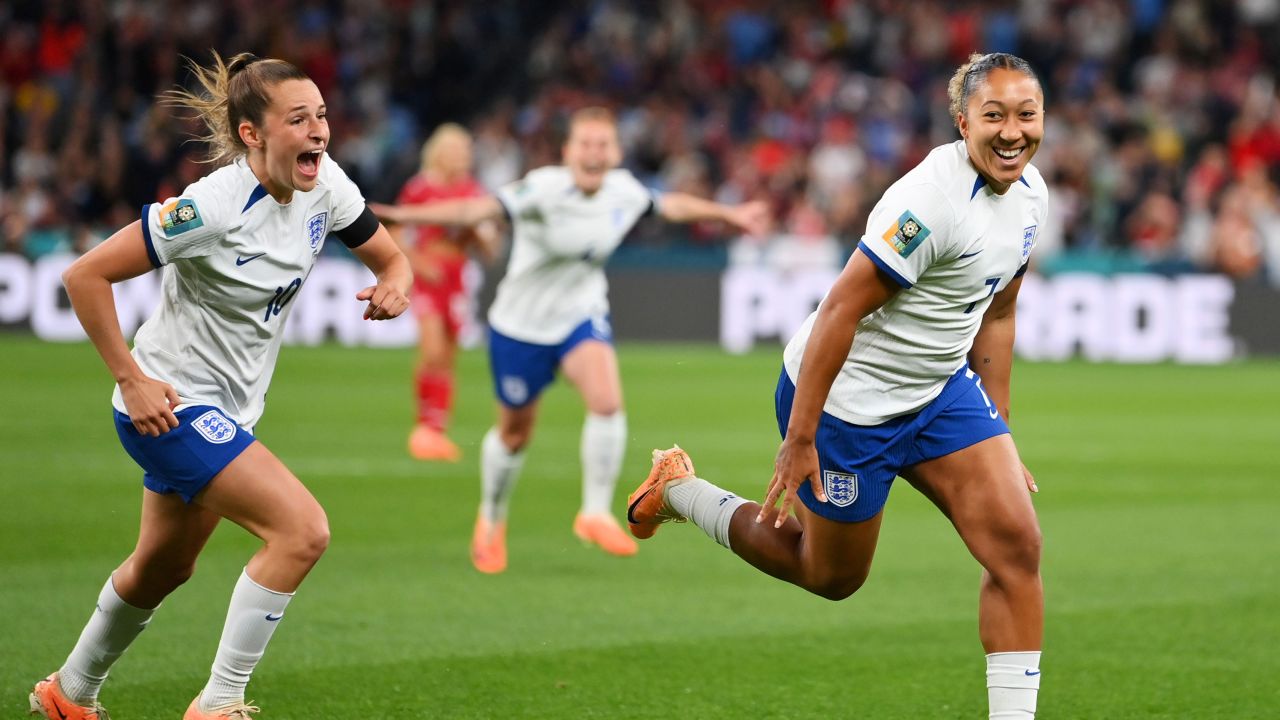 England's Lauren James celebrates after scoring against Denmark.