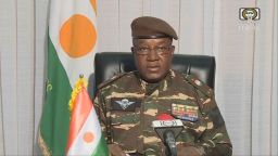 This video frame grab image obtained by AFP from ORTN - Télé Sahel on July 28, 2023 shows General Abdourahamane Tchiani, Niger's new strongman, speaking on national television and reads a statement as "President of the National Council for the Safeguarding of the Fatherland", after the ouster of President-elect Mohamed Bazoum. The chief of the Presidential Guard justifies the coup by evoking "the continued deterioration of the security situation" in the country, as well as "poor economic and social governance". (Photo by ORTN - Télé Sahel / AFP) (Photo by -/ORTN Télé Sahel/AFP via Getty Images)