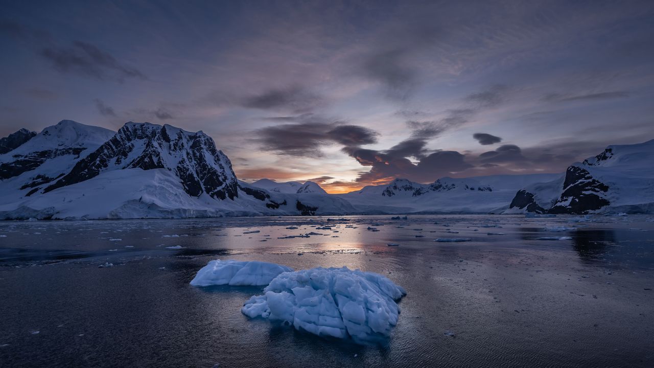 Melting icebergs are seen on Horseshoe Island in Antarctica on February 26, 2023. 