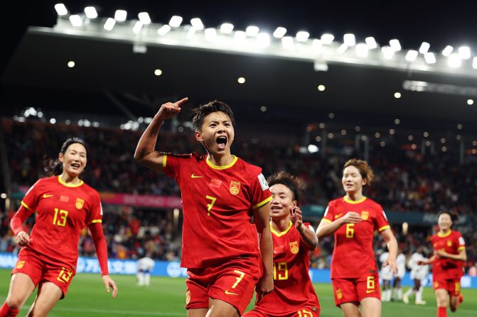 China's Wang Shuang celebrates after scoring against Haiti on July 28. <a href="https://www.cnn.com/2023/07/28/sport/china-womens-soccer-team-ambitions-wwc-intl-hnk-spt/index.html" target="_blank">China won 1-0</a>.