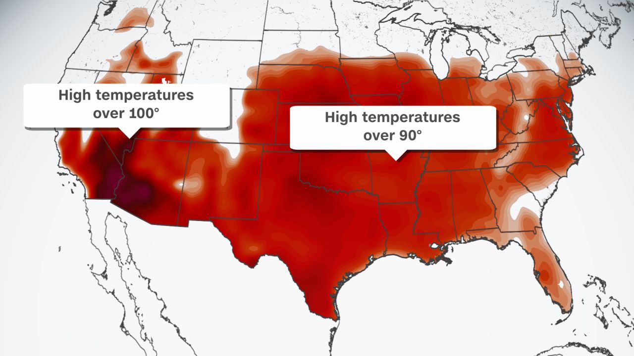 All of the areas expected to see 90 degree or higher temperatures across the country Friday.