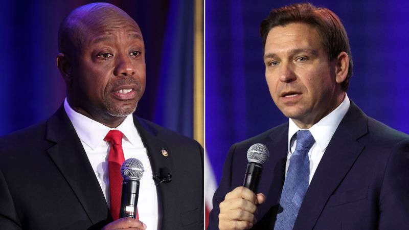 NextImg:Tim Scott pushes back on DeSantis over Florida curriculum: 'No silver lining' in slavery | CNN Politics