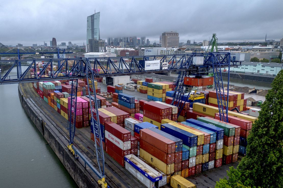Containers in Frankfurt, Germany. Europe's top economy has stopped shrinking but is struggling to grow. 
