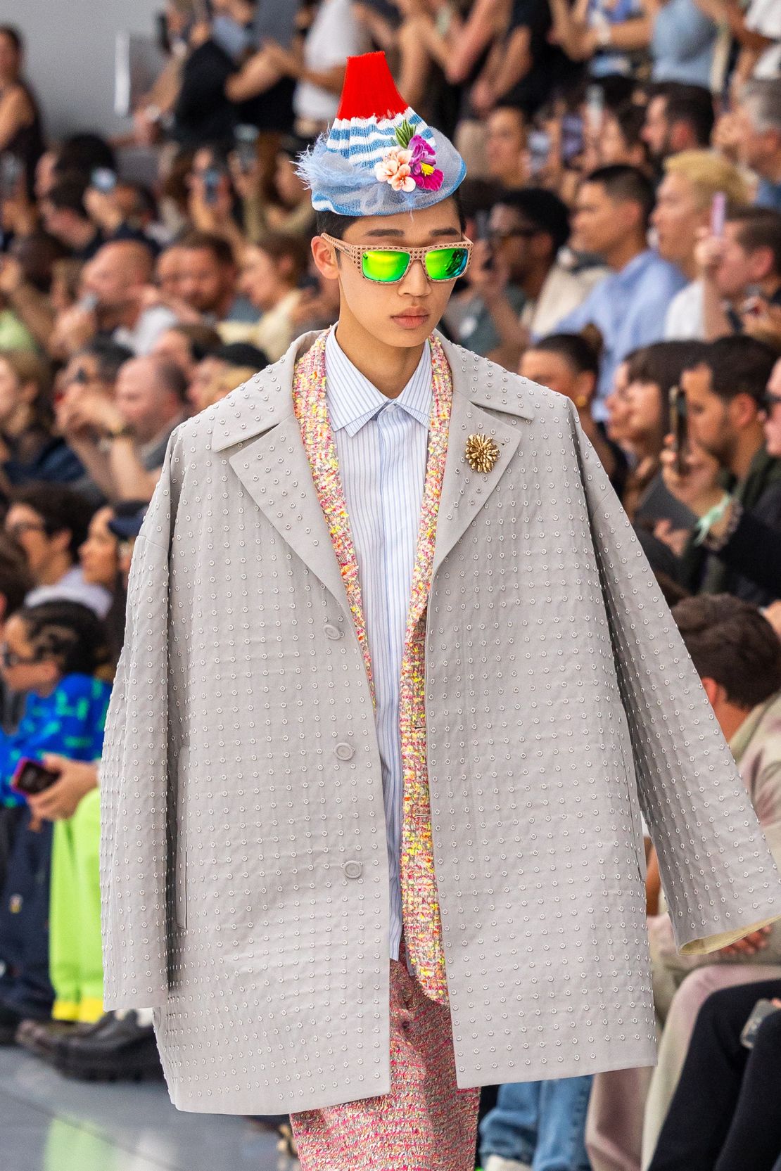 PARIS, FRANCE - JUNE 23: (EDITORIAL USE ONLY - For Non-Editorial use please seek approval from Fashion House) A model walks the runway during the Dior Homme Menswear Spring/Summer 2024 show as part of Paris Fashion Week on June 23, 2023 in Paris, France. (Photo by Marc Piasecki/WireImage)
