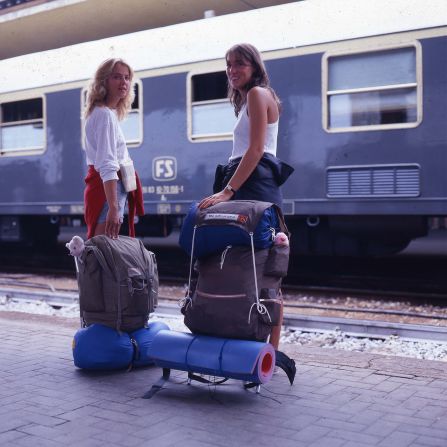 <strong>On the rails: </strong>Backpackers were a thing in Italy as far back as 1978. Two travelers are seen here in Genoa.