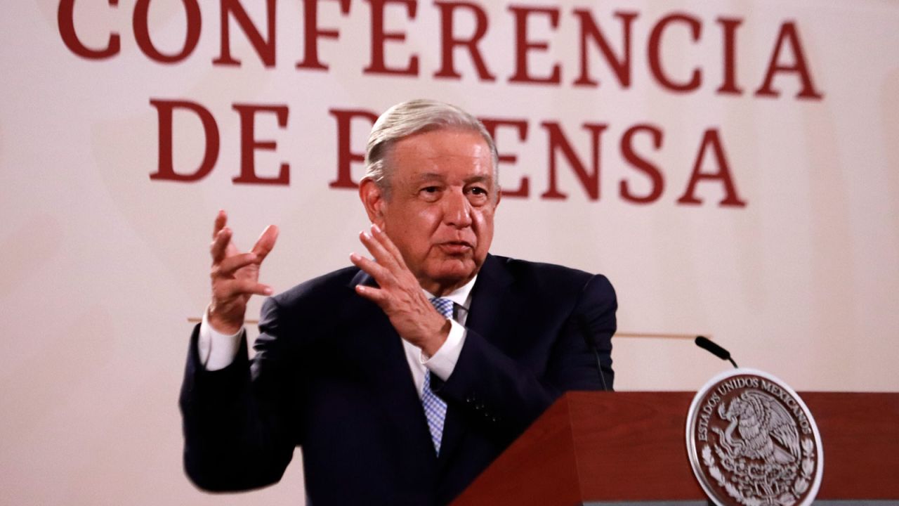 Mexican President Andrés Manuel López Obrador speaks at a morning conference on July 26, 2023 in Mexico City.