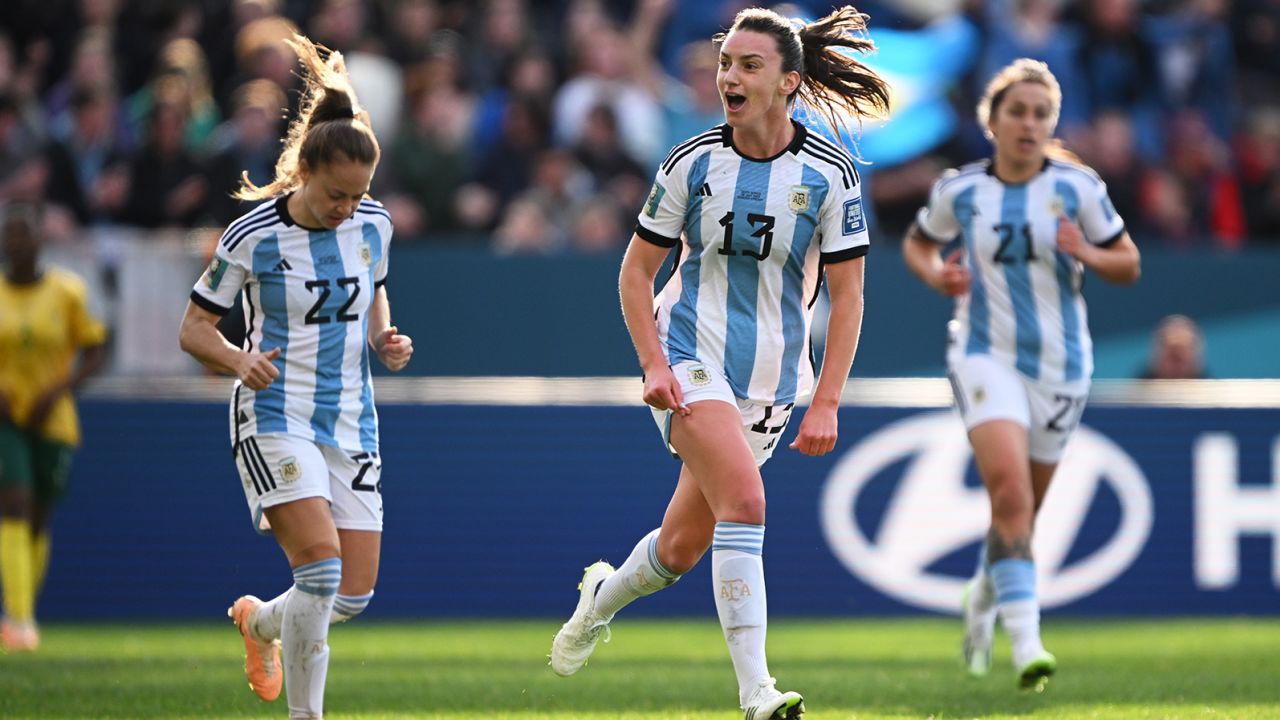 Sophia Braun celebrates after scoring Argentina's first goal against South Africa.