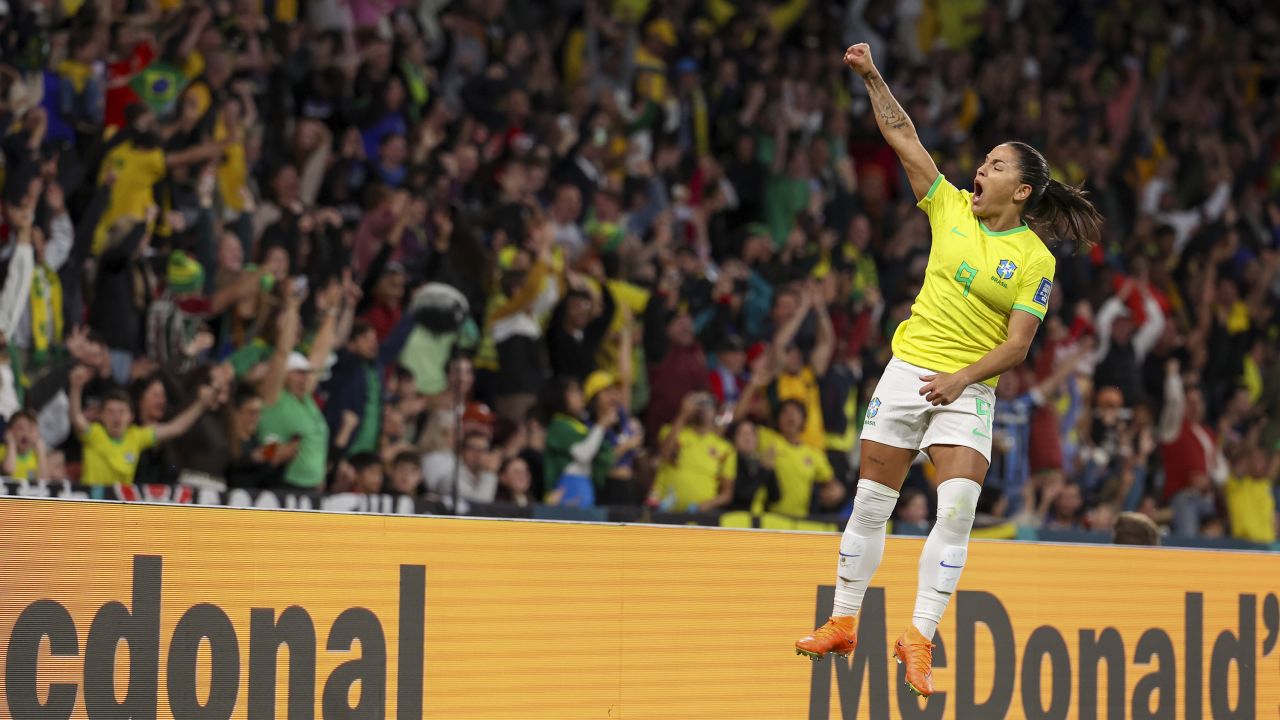Brazil's Debinha celebrates her equalizer.