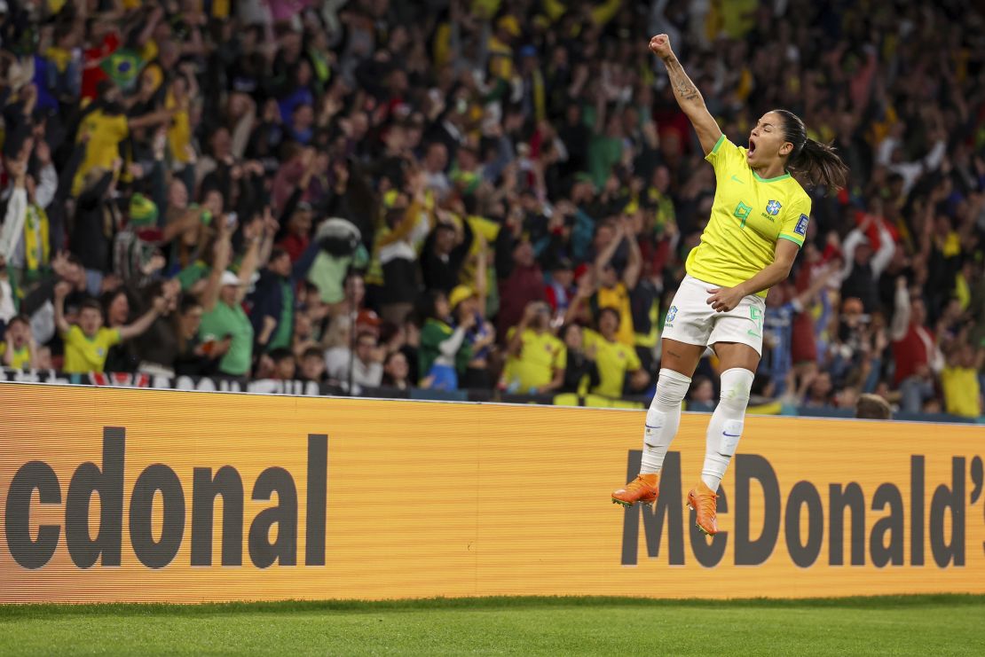 Brazil's Debinha celebrates her equalizer.