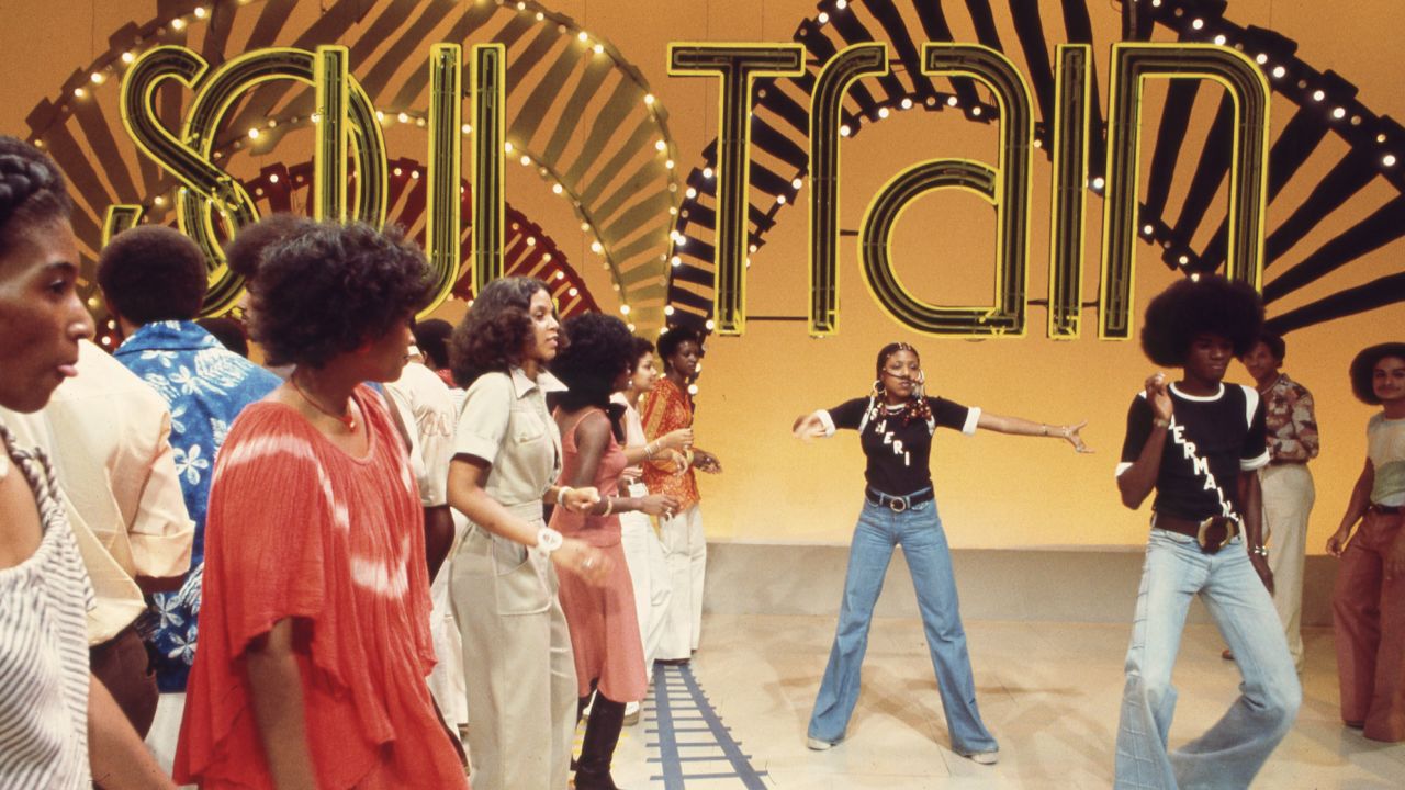Soul Train Dancers Jermaine Stewart & Sheri dance down the Soul Train Line on episode 185, aired 8/21/1976. Jermaine Stewart later went on to pop music fame with release of the single ""We Don't Have to Take Our Clothes Off."" (Photo by Soul Train via Getty Images).
