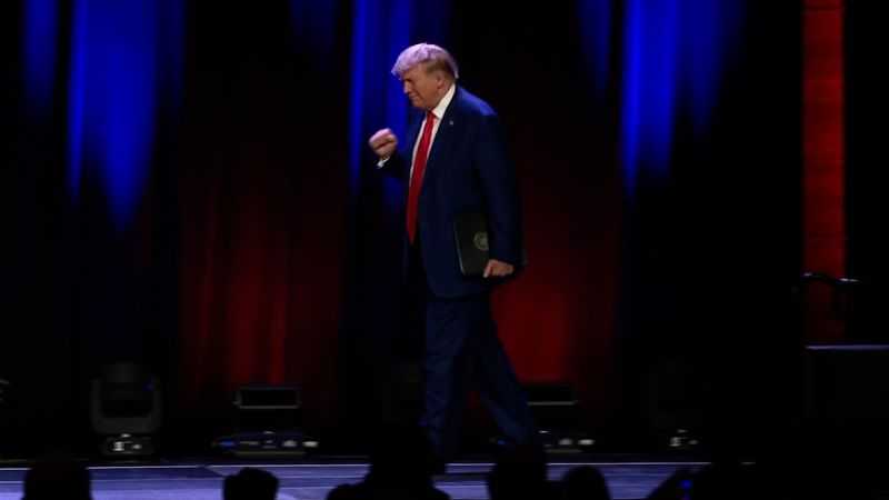 Video: Trump walks onto rally stage as song lyric ‘going to prison’ plays | CNN Politics