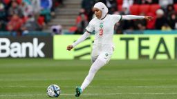 ADELAIDE, AUSTRALIA - JULY 30: Nouhaila Benzina of Morocco in action during the FIFA Women's World Cup Australia & New Zealand 2023 Group H match between Korea Republic and Morocco at Hindmarsh Stadium on July 30, 2023 in Adelaide, Australia. (Photo by Sarah Reed/Getty Images)