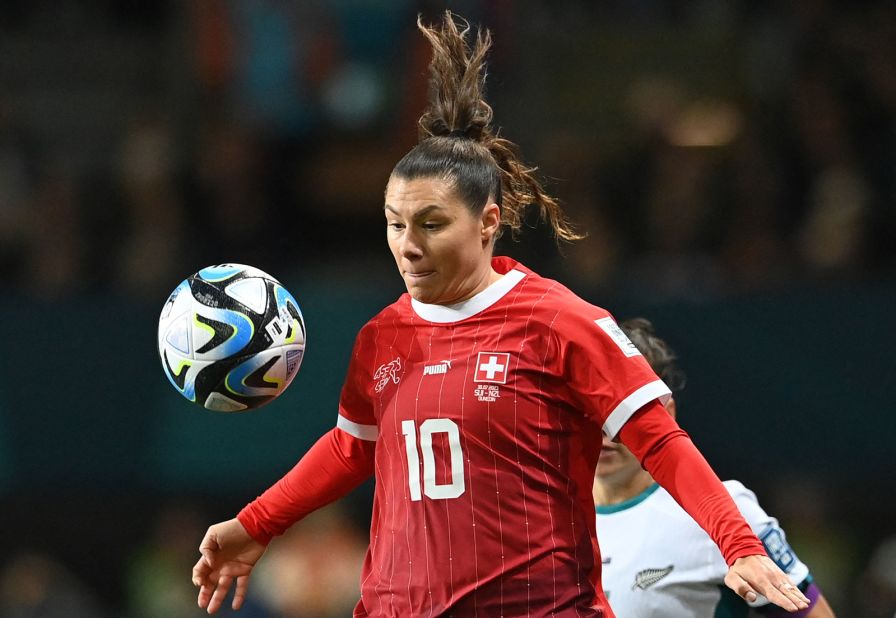 Swiss forward Ramona Bachmann controls the ball against New Zealand.