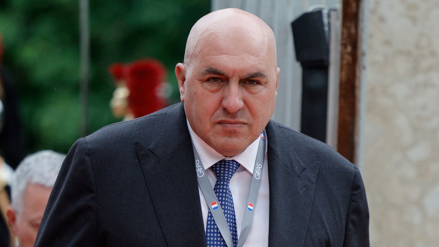 Italian Minister of Defence Guido Crosetto arrives to take part in the European Air Defence Conference gathering 18 Defence ministers, at Les Invalides in Paris on June 19, 2023. GEOFFROY VAN DER HASSELT/Pool via REUTERS