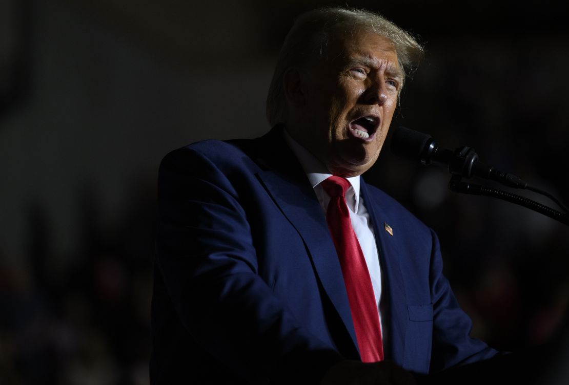 ERIE, PENNSYLVANIA - JULY 29: Former U.S. President Donald Trump speaks to supporters during a political rally while campaigning for the GOP nomination in the 2024 election at Erie Insurance Arena on July 29, 2023 in Erie, Pennsylvania. (Photo by Jeff Swensen/Getty Images)