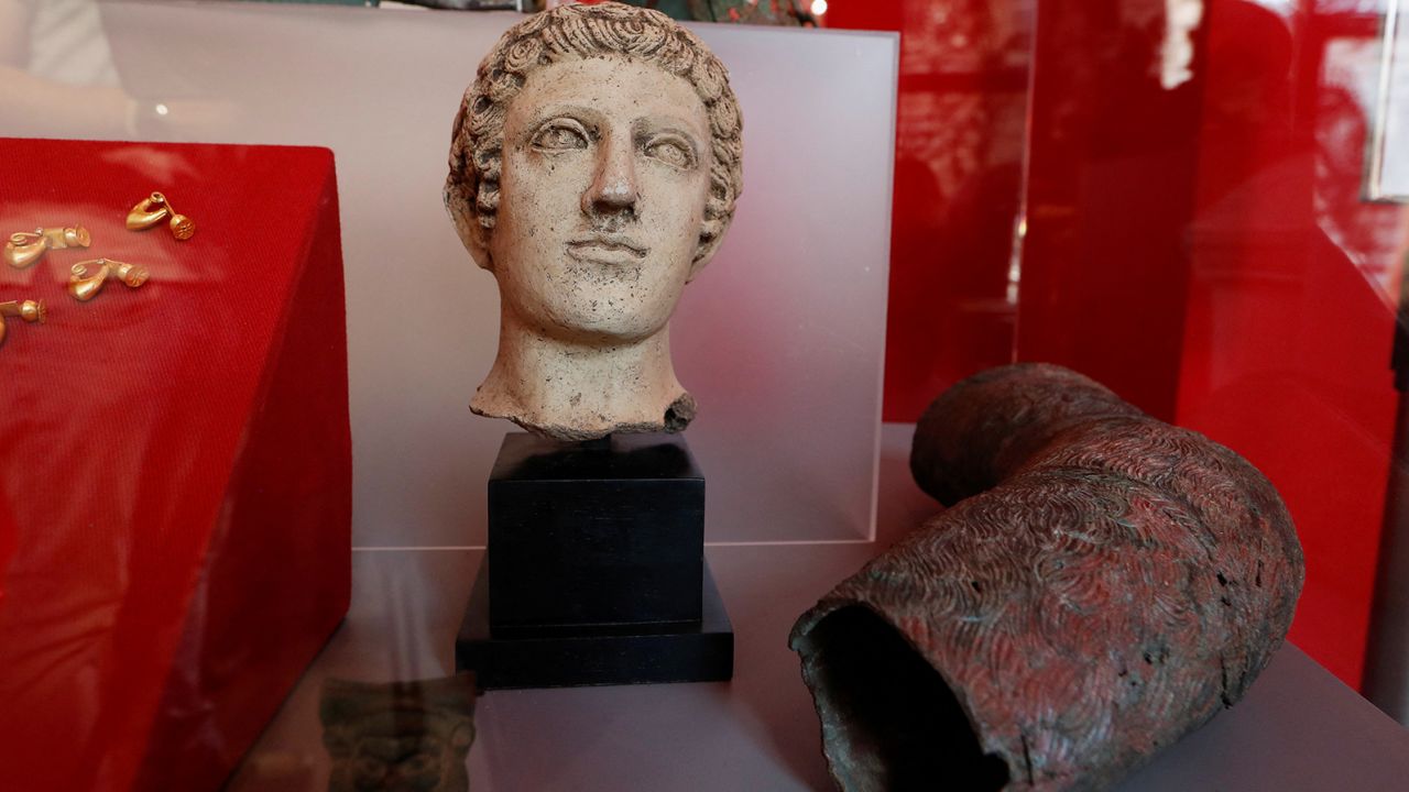 Some of the antiquities returned to Italy from London are seen on display at Castel Sant'Angelo in Rome, Italy, May 31, 2023. REUTERS/Remo Casilli