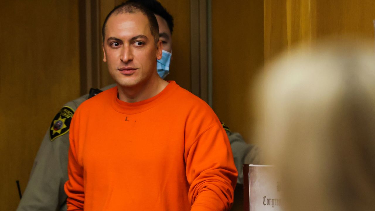 Nima Momeni, the man charged in the fatal stabbing of Cash App founder Bob Lee, makes his way into the courtroom at the Hall of Justice for his arraignment in San Francisco, Tuesday, May 2, 2023. (Gabrielle Lurie/San Francisco Chronicle via AP, Pool)