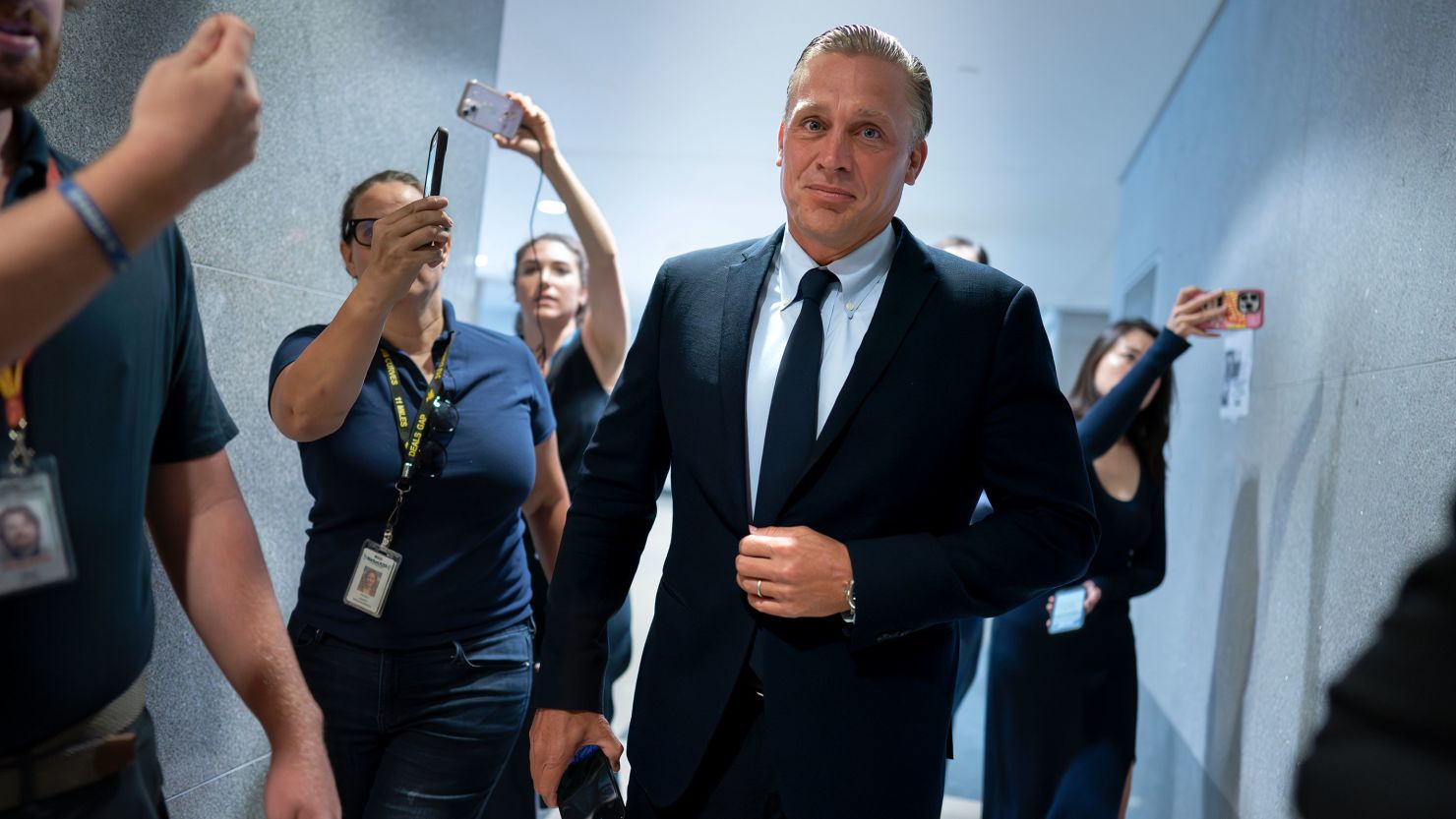 Devon Archer, Hunter Biden's former business partner, is pursued by reporters as he arrives on Capitol Hill to give closed-door testimony to the House Oversight Committee in the Republican-led investigations into President Biden's son, in Washington, Monday, July 31, 2023.