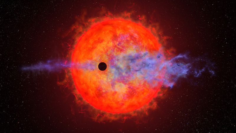 A planets atmosphere is blasted away by a star and Hubble captures it image