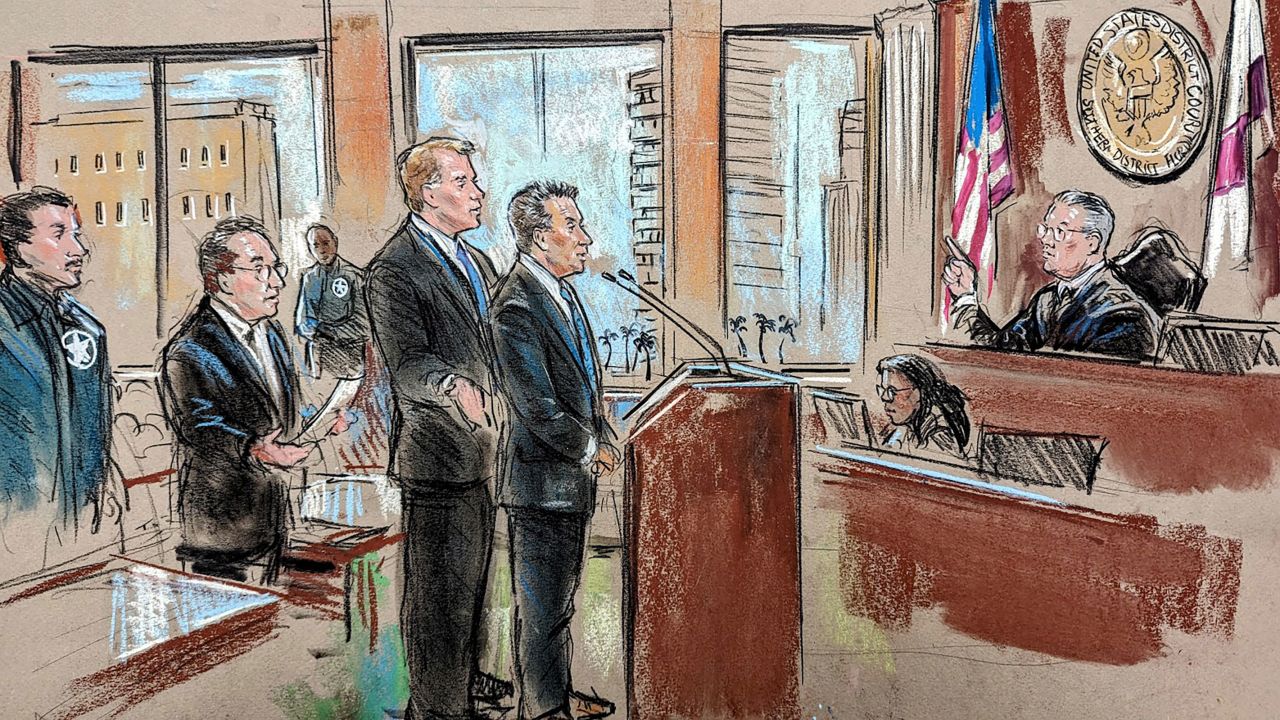 This court sketch shows Carlos De Oliveira and his lawyer at the James L. King Federal Courthouse in Miami on July 31, 2023.