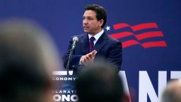 Republican presidential candidate Florida Gov. Ron DeSantis gestures during a campaign event, Monday, July 31, 2023, in Rochester, N.H.