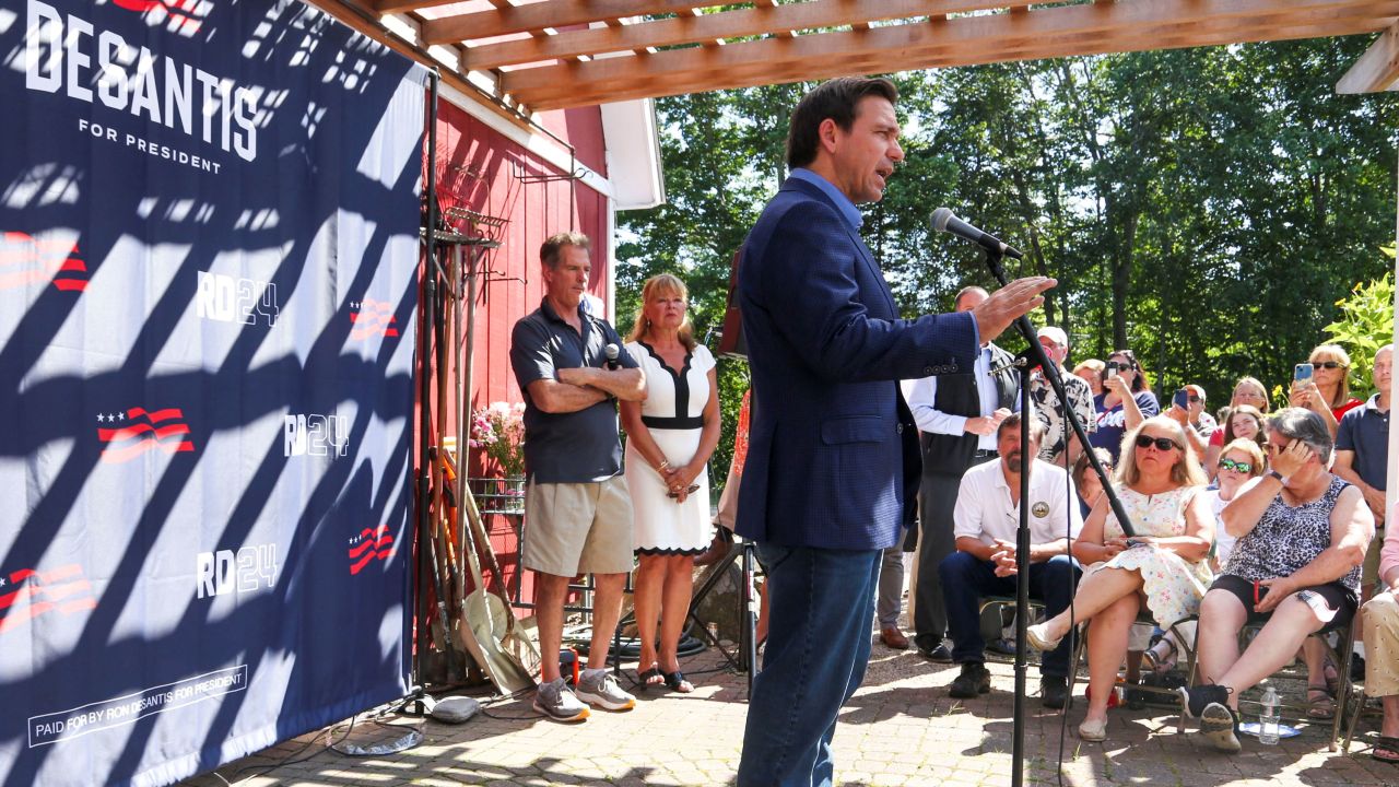 DeSantis attends a barbecue in Rye, New Hampshire, on July 30, 2023. 