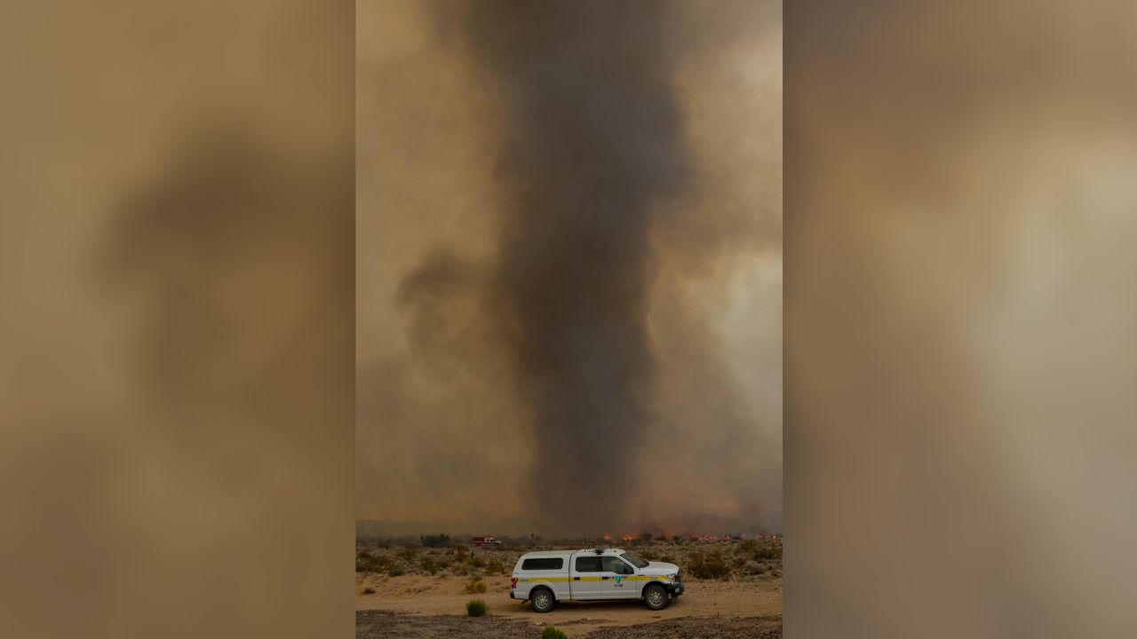 Crews battlling the York Fire faced "fire whirls" Sunday in the Mojave National Preserve, California.