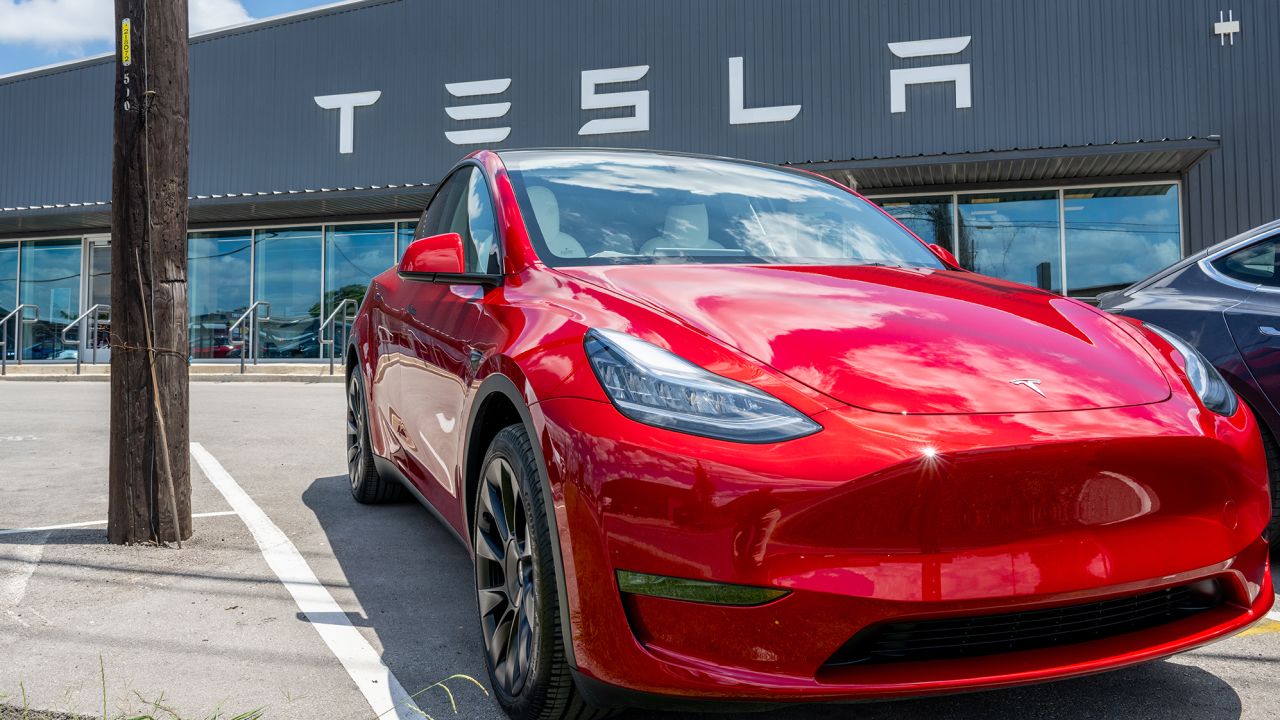 A Tesla Model Y is seen on a Tesla car lot on May 31, 2023, in Austin, Texas. 