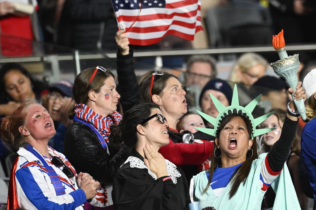 Fans of the US team get ready for the Women's World Cup group game against Portugal.