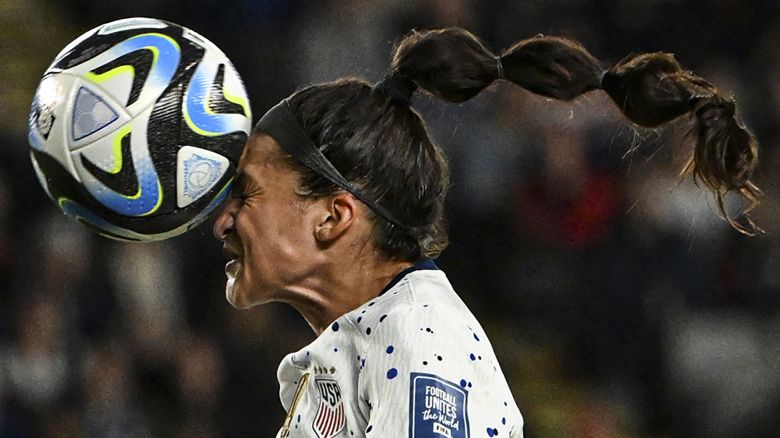 USA's forward #11 Sophia Smith heads the ball during the Australia and New Zealand 2023 Women's World Cup Group E football match between Portugal and the United States at Eden Park in Auckland on August 1, 2023. (Photo by Saeed KHAN / AFP) (Photo by SAEED KHAN/AFP via Getty Images)